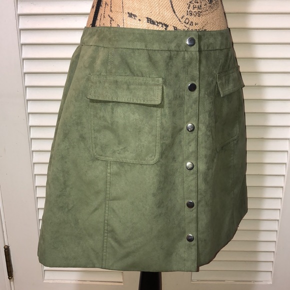 3/$20 - I❤️Ronson Army Green Vegan Suede Skirt - Picture 3 of 10